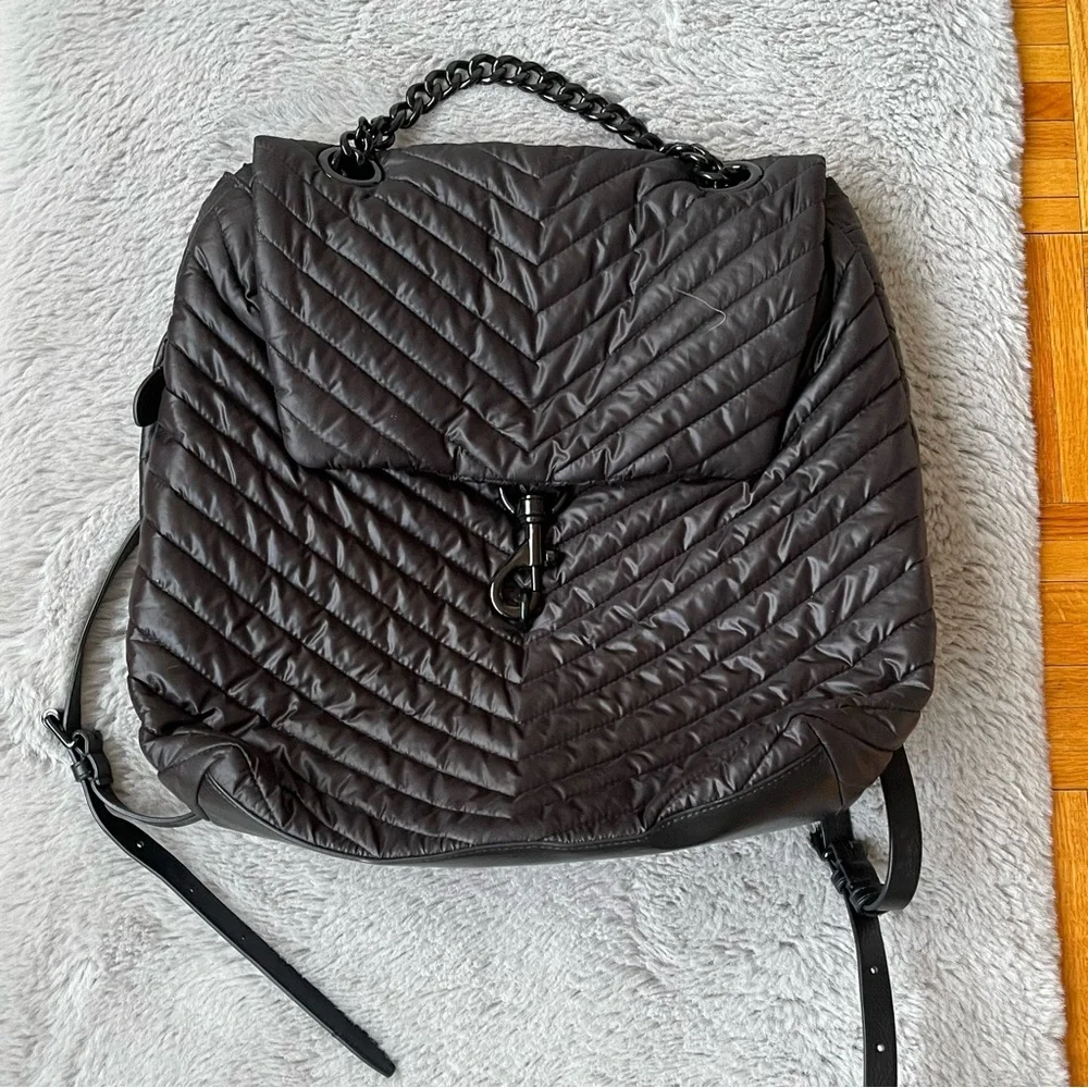 REBECCA MINKOFF Quilted‎ Chevron Backpack Black Chain Handle Designer Bag